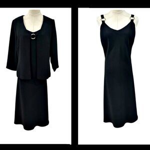 NEW VTG Jolibel Two Piece Dress Jacket Set Size 6 Black Elegant Chic Minimalist